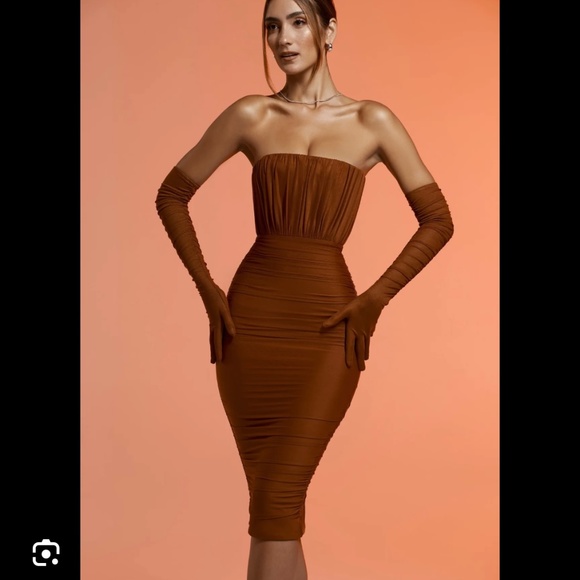 OhPolly Ruched Midaxi in Brown - Picture 2 of 2